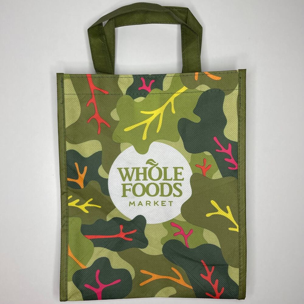 Whole Foods Market Mini Tote Reusable Shopping Bag — Green Garden Leaf Print NEW - Picture 2 of 16